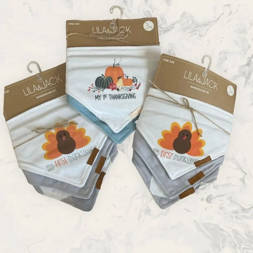 NWT Lila and Jack My First Thanksgiving Bandana Bib Bundle (3 Pack of Set 3 Piec